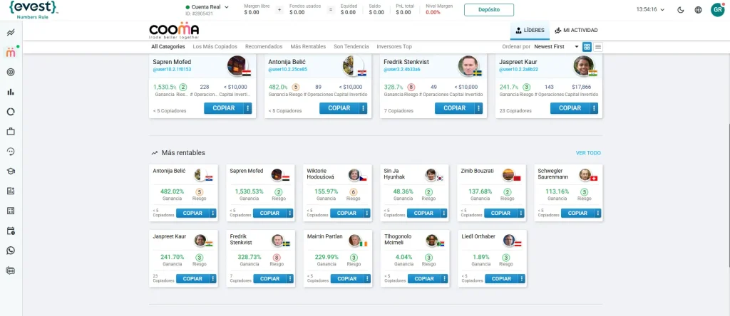 Como hacer Copy Trading en Evest.com